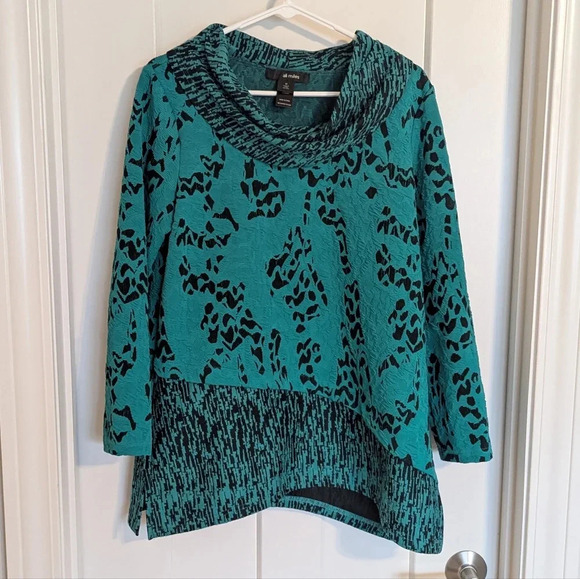 Ali Miles Green Asymmetrical Cowl Neck Tunic sz M - Picture 1 of 4